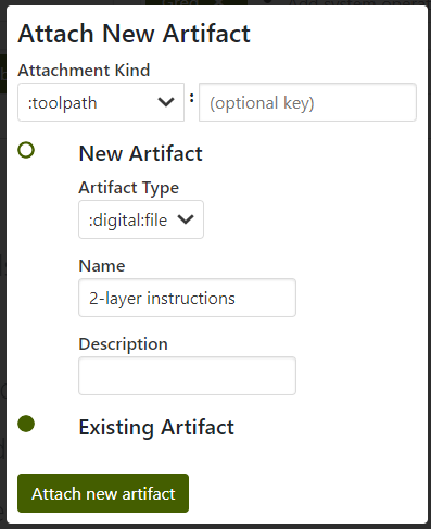 Toolpath Artifact Dialog