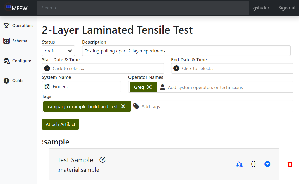 Test Operation and Sample