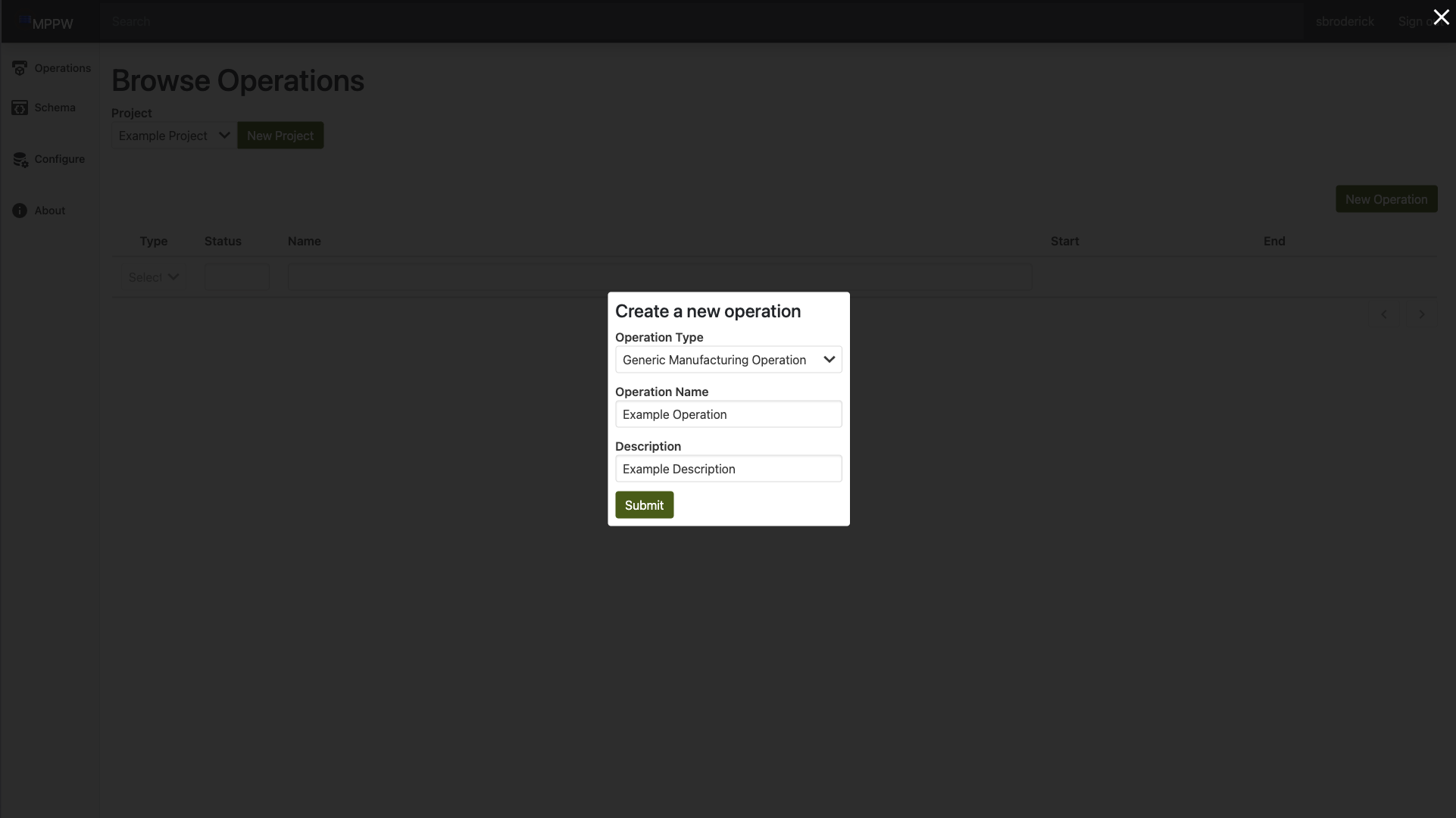 New Operation Dialog